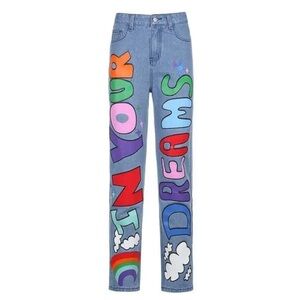 In Your Dreams Printed Baggy High Waist Jeans Size Medium